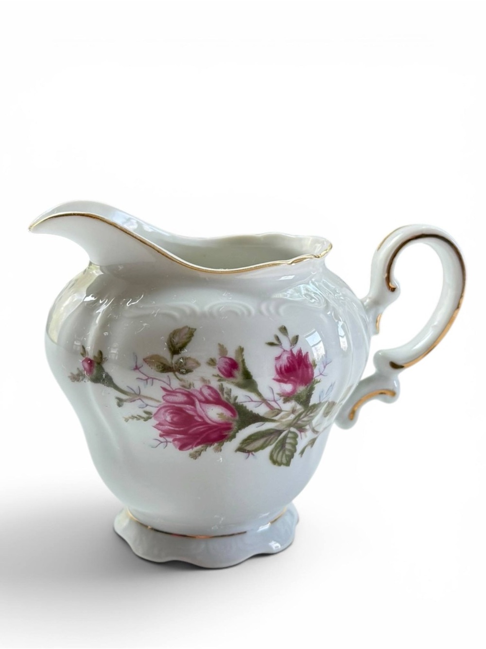 Royal Rose Fine China Japan Creamer White Floral Gold Trim Porcelain Vintage